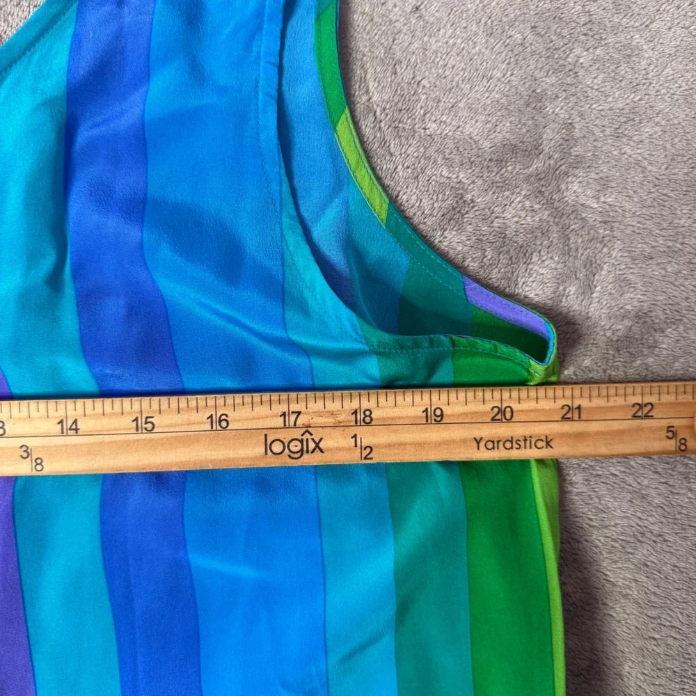 VTG 80s 90s Colorful Colorblock Striped Silk Tank Top Size 14 Dopamine Casual - Picture 11 of 11